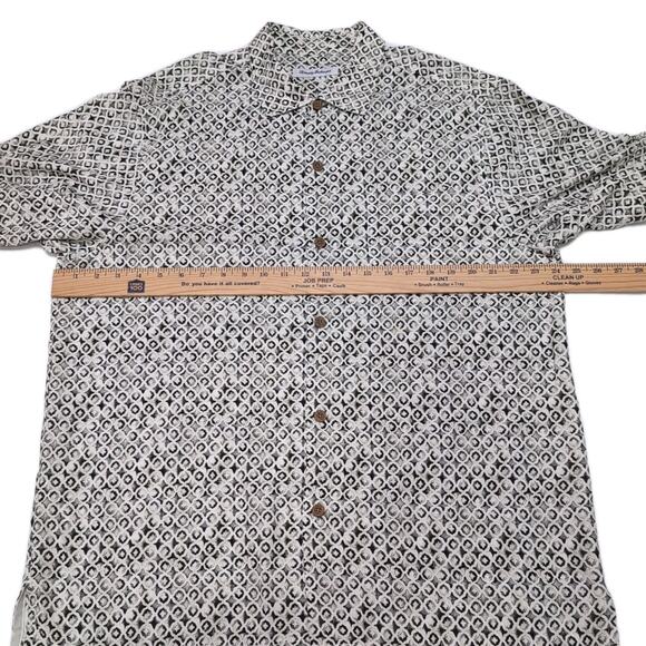 Tommy Bahama Button Up Shirt Mens L Cream Gray Geometric Viscose Short Sleeve - Picture 11 of 14